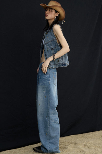 Diamond Blue Wide-leg Jeans