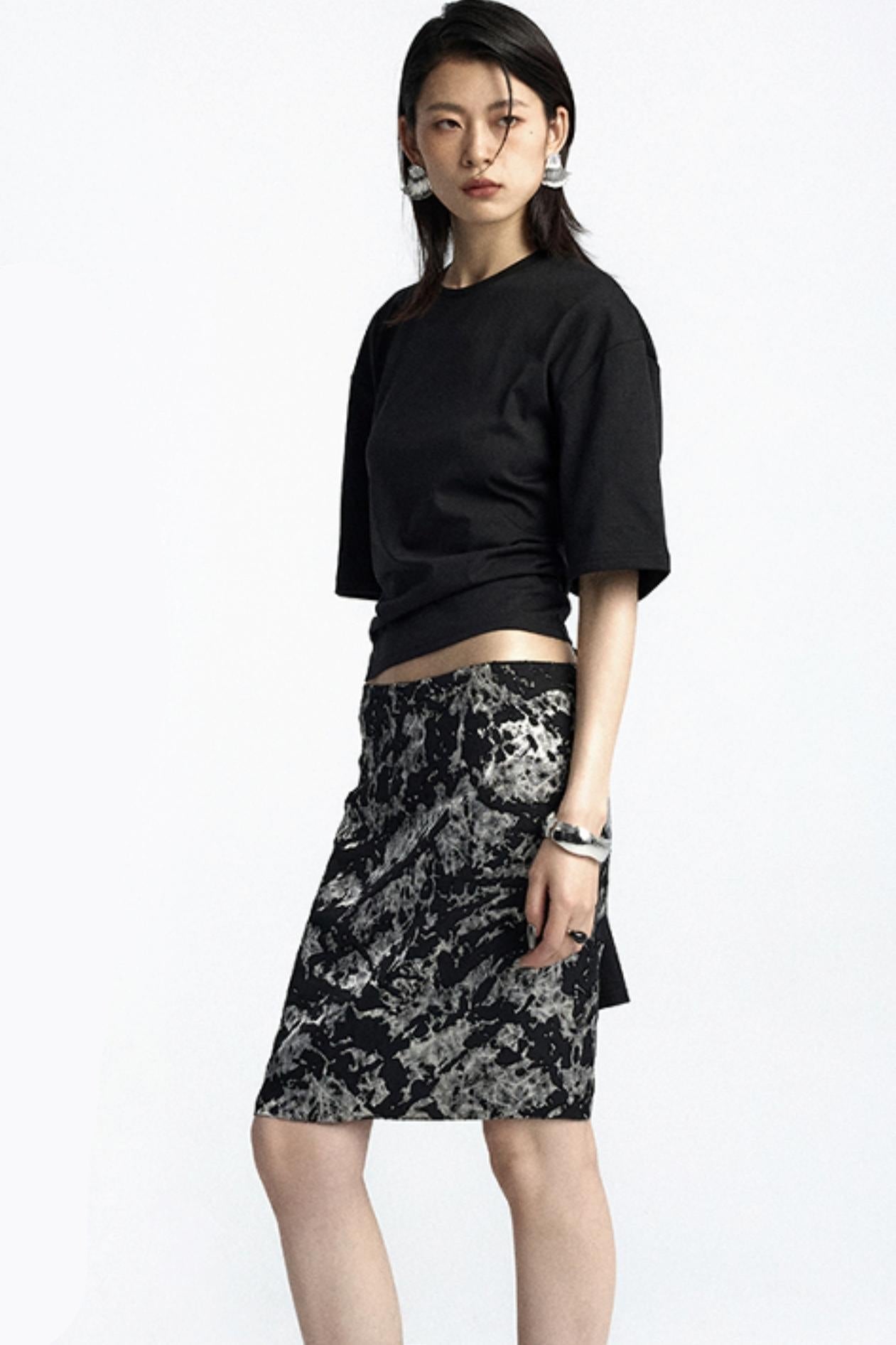 Mottled Jacquard Wrap Skirt
