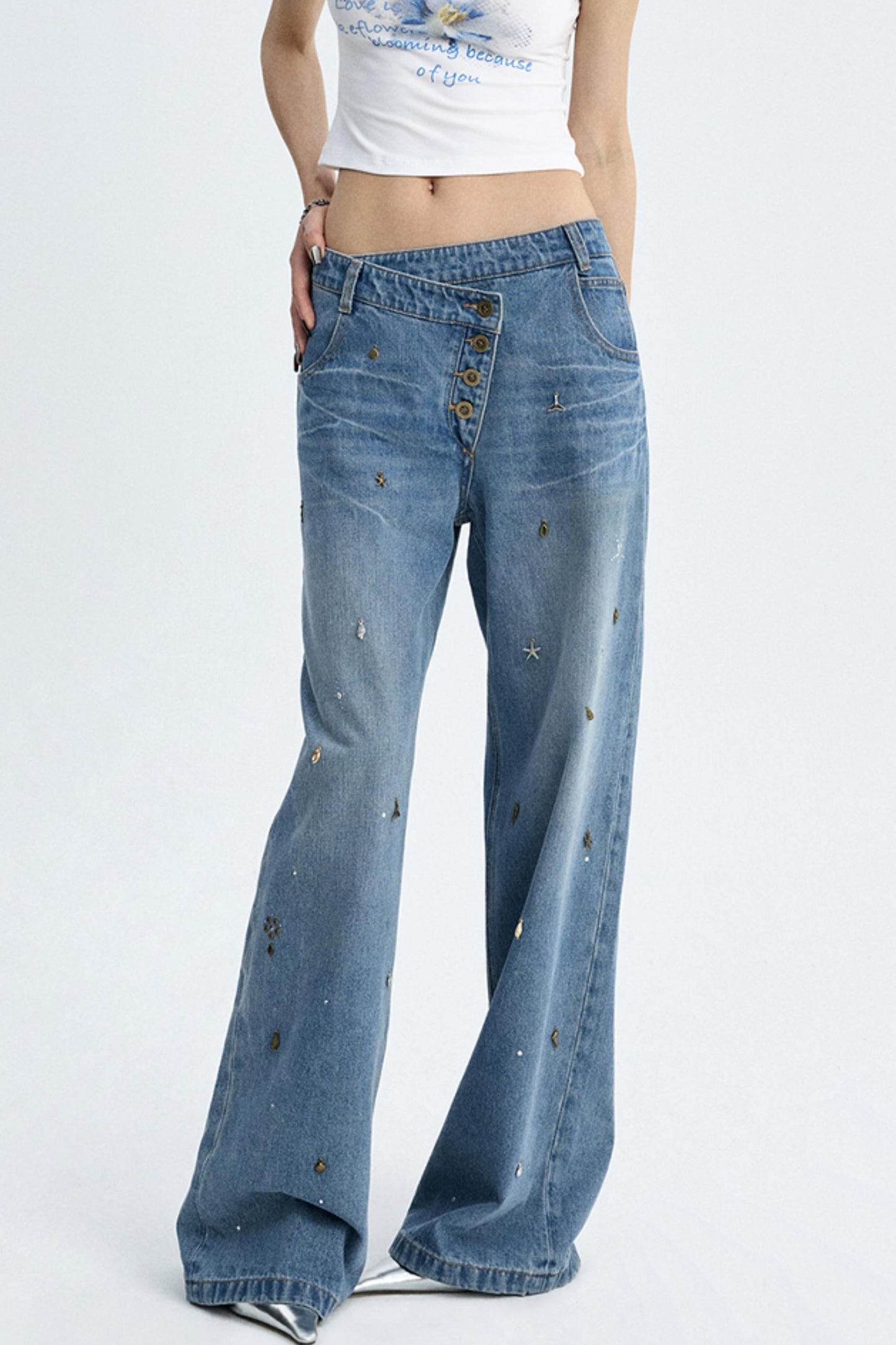 Diamond Blue Wide-leg Jeans