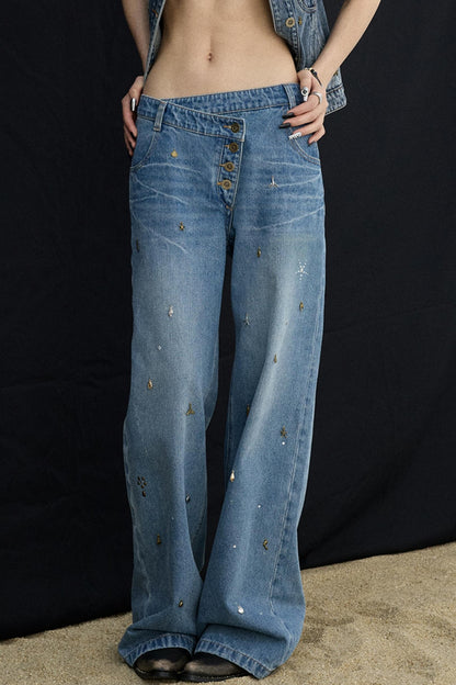 Diamond Blue Wide-leg Jeans