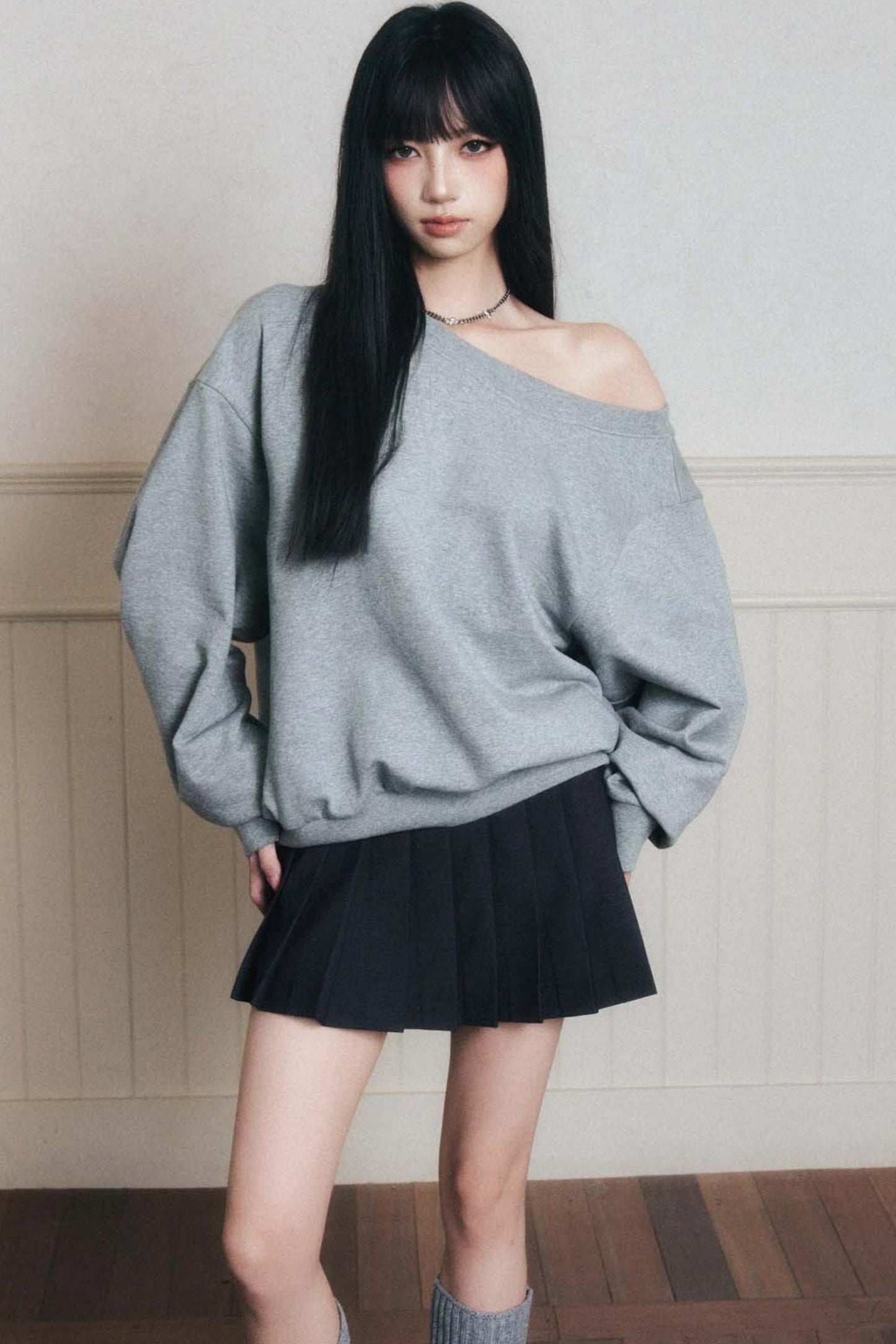 Cotton Slanted Shoulder Sweatshirt