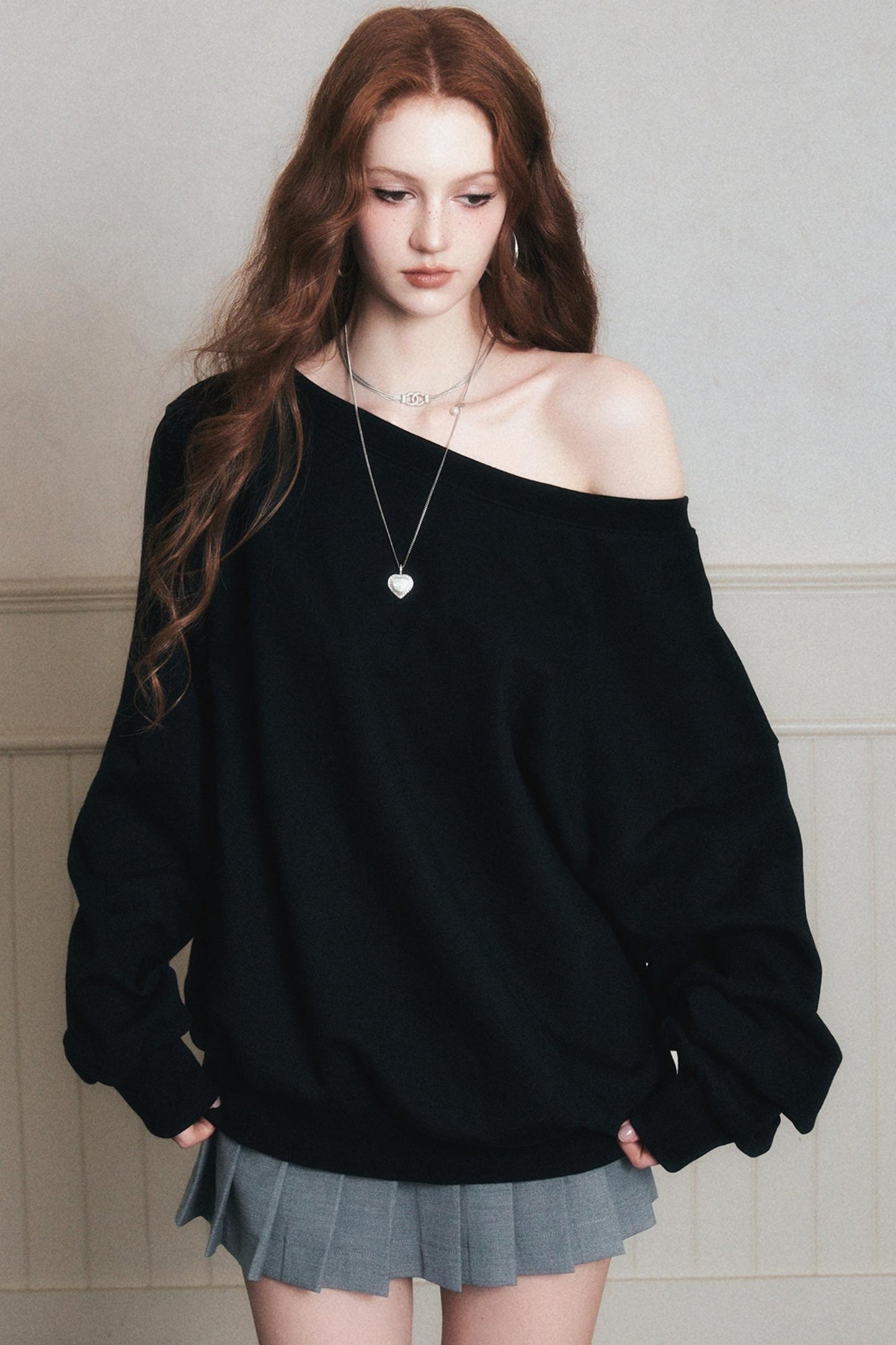 Cotton Slanted Shoulder Sweatshirt