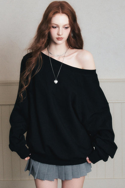 Cotton Slanted Shoulder Sweatshirt