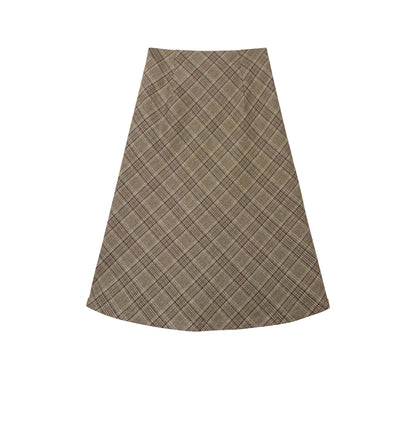 Vintage Check A-Line Woolen Skirt
