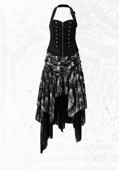 Velvet Irregular Check Bandeau Dress