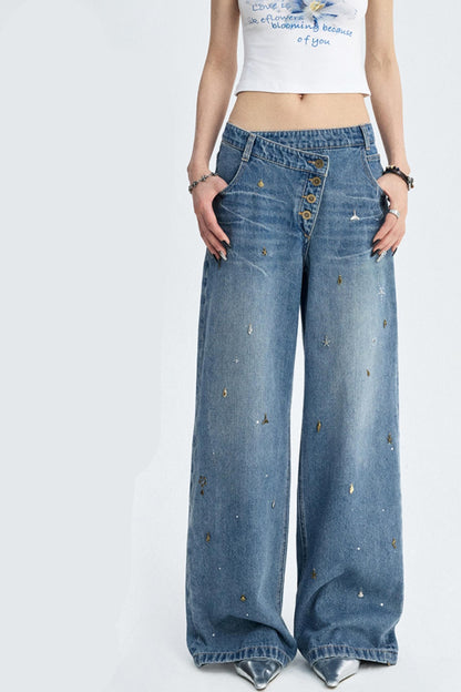 Diamond Blue Wide-leg Jeans
