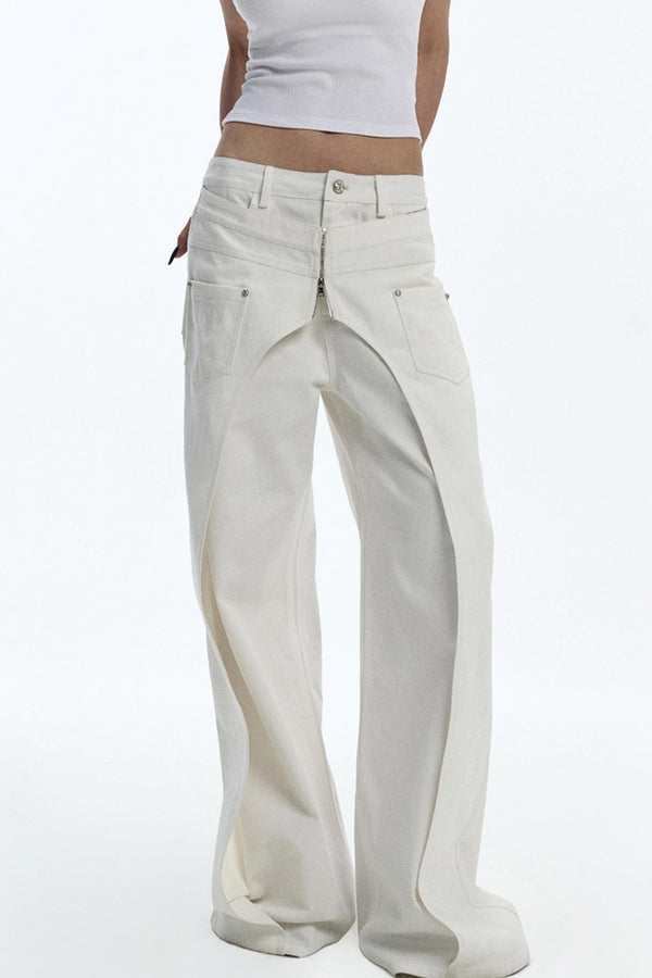 Design Two-Piece Zip-Up Wide-Leg Jeans