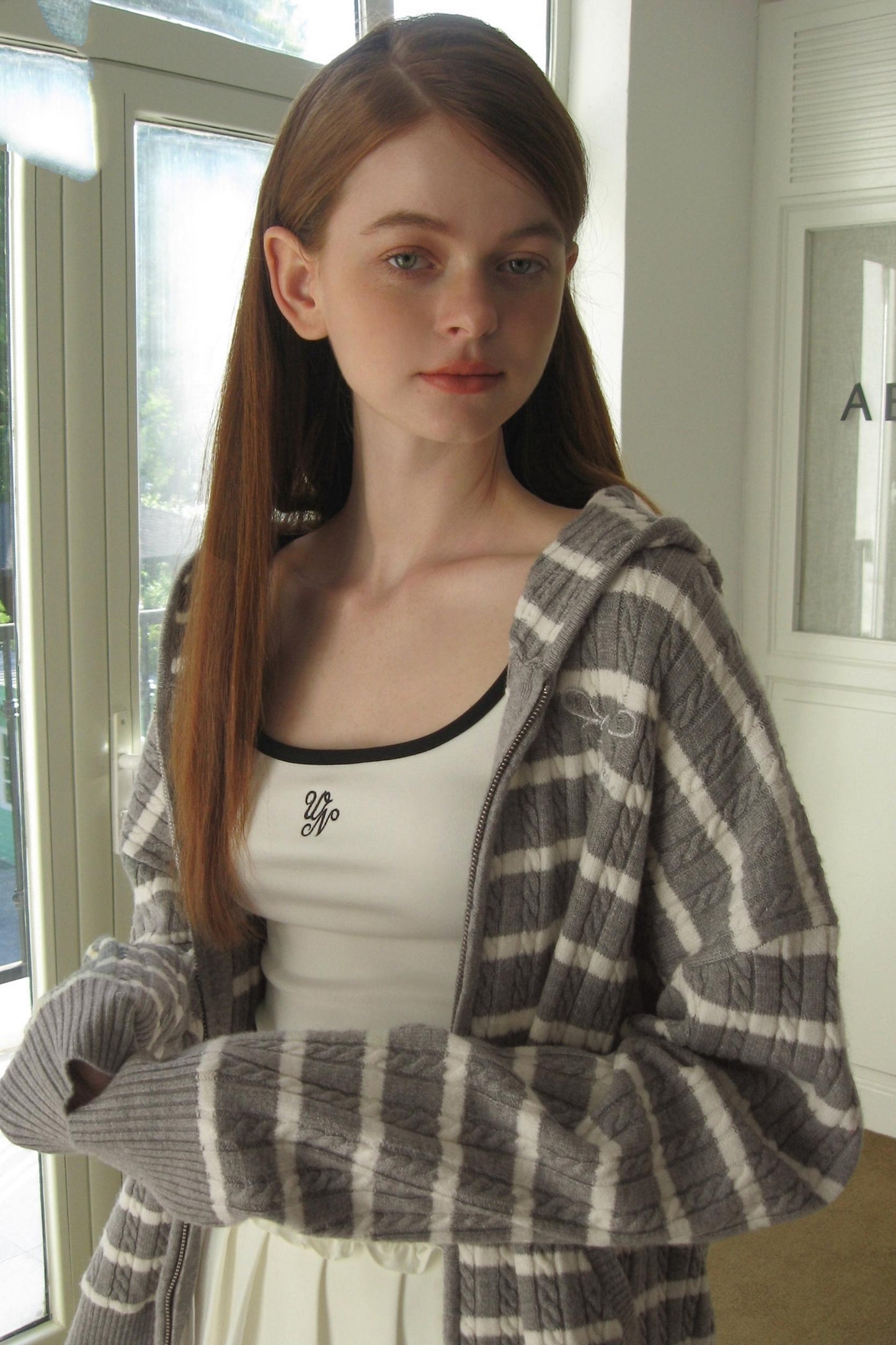 Vintage Gray Striped Hoodie Cardigan
