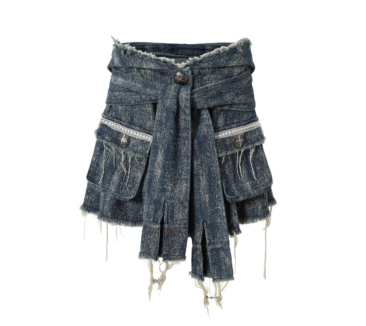 Punk Washed Denim Shirt Skirt