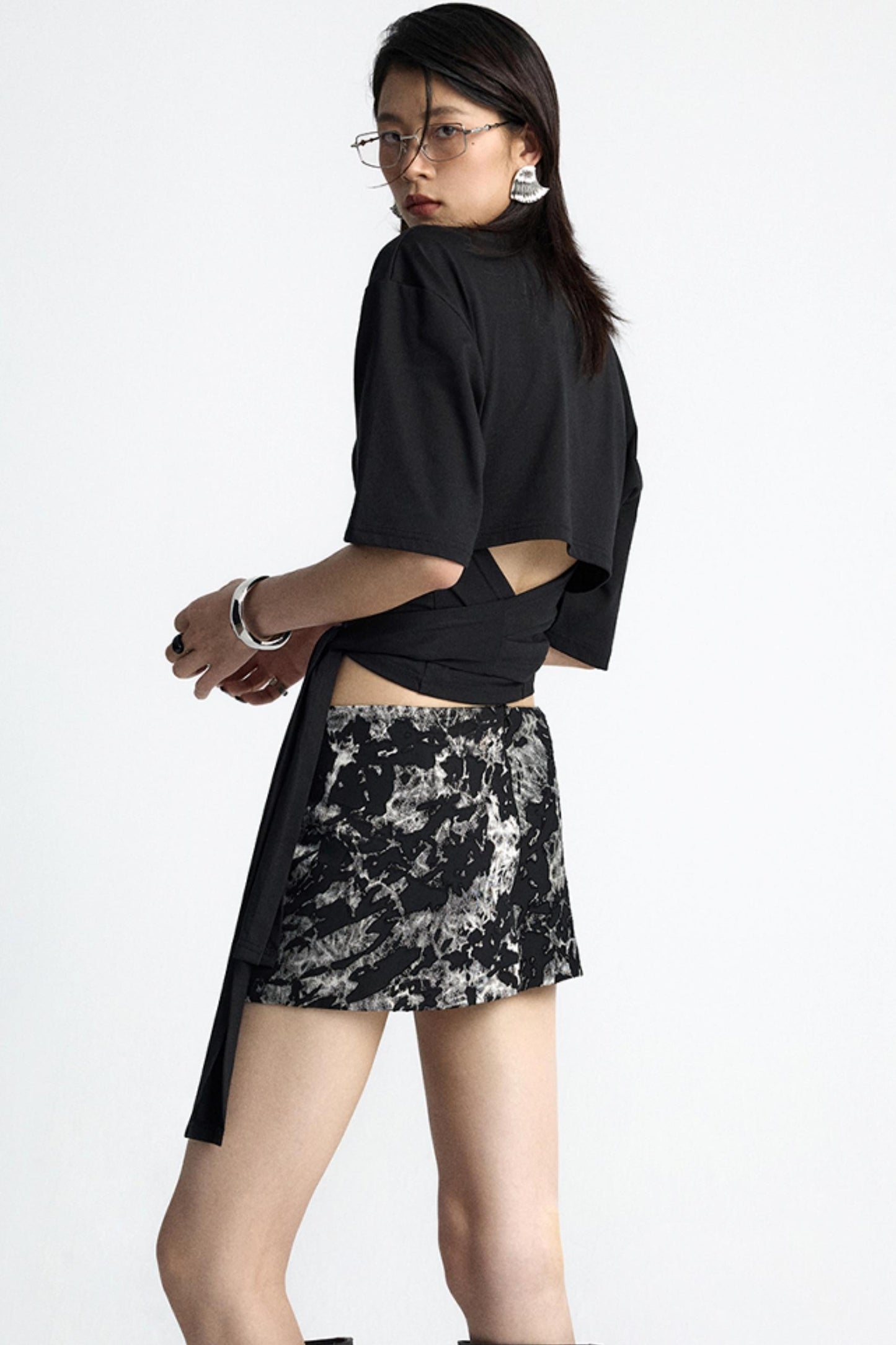 Mottled Jacquard Wrap Skirt