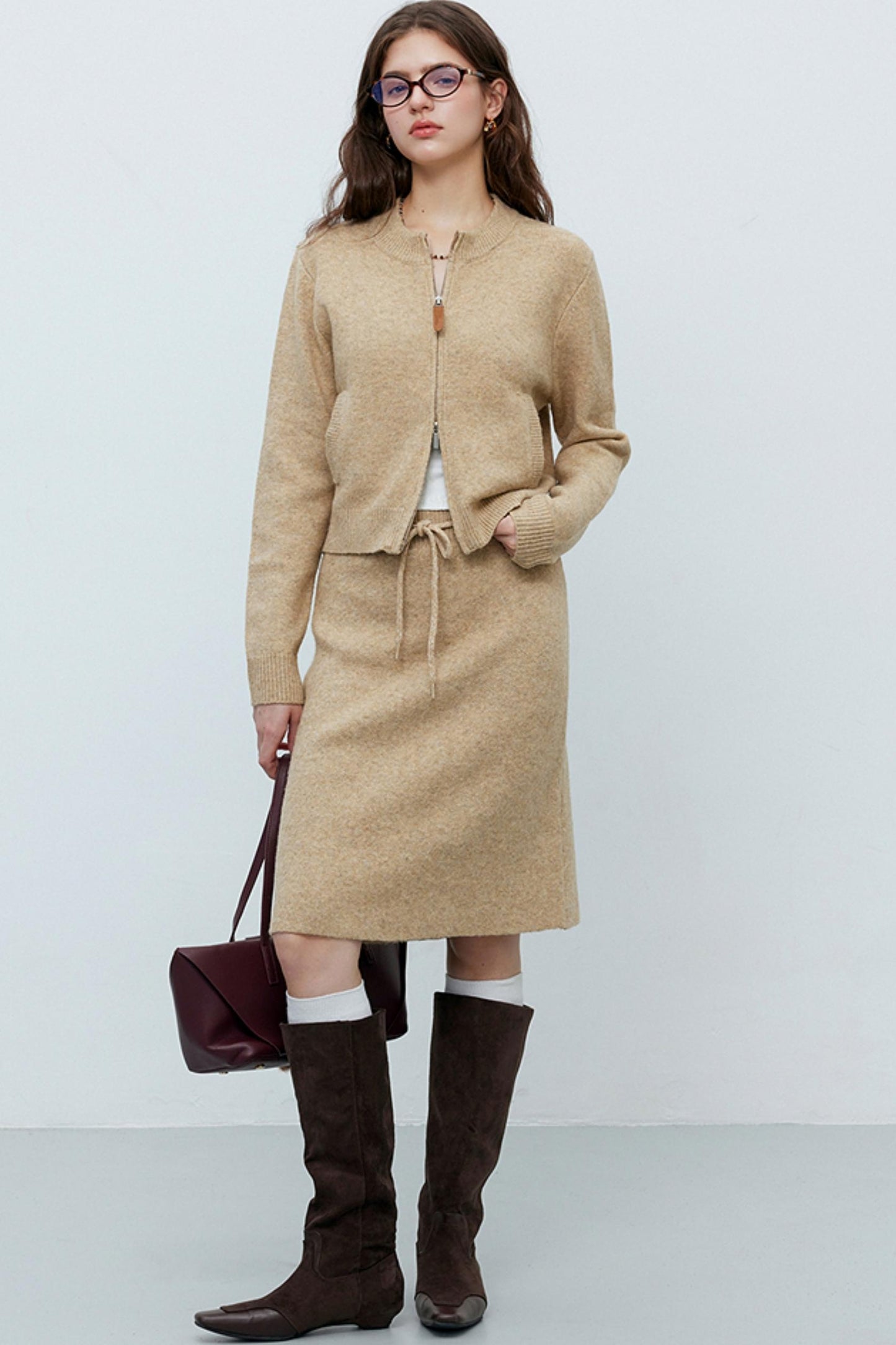 Camel Wool Knit Cardigan