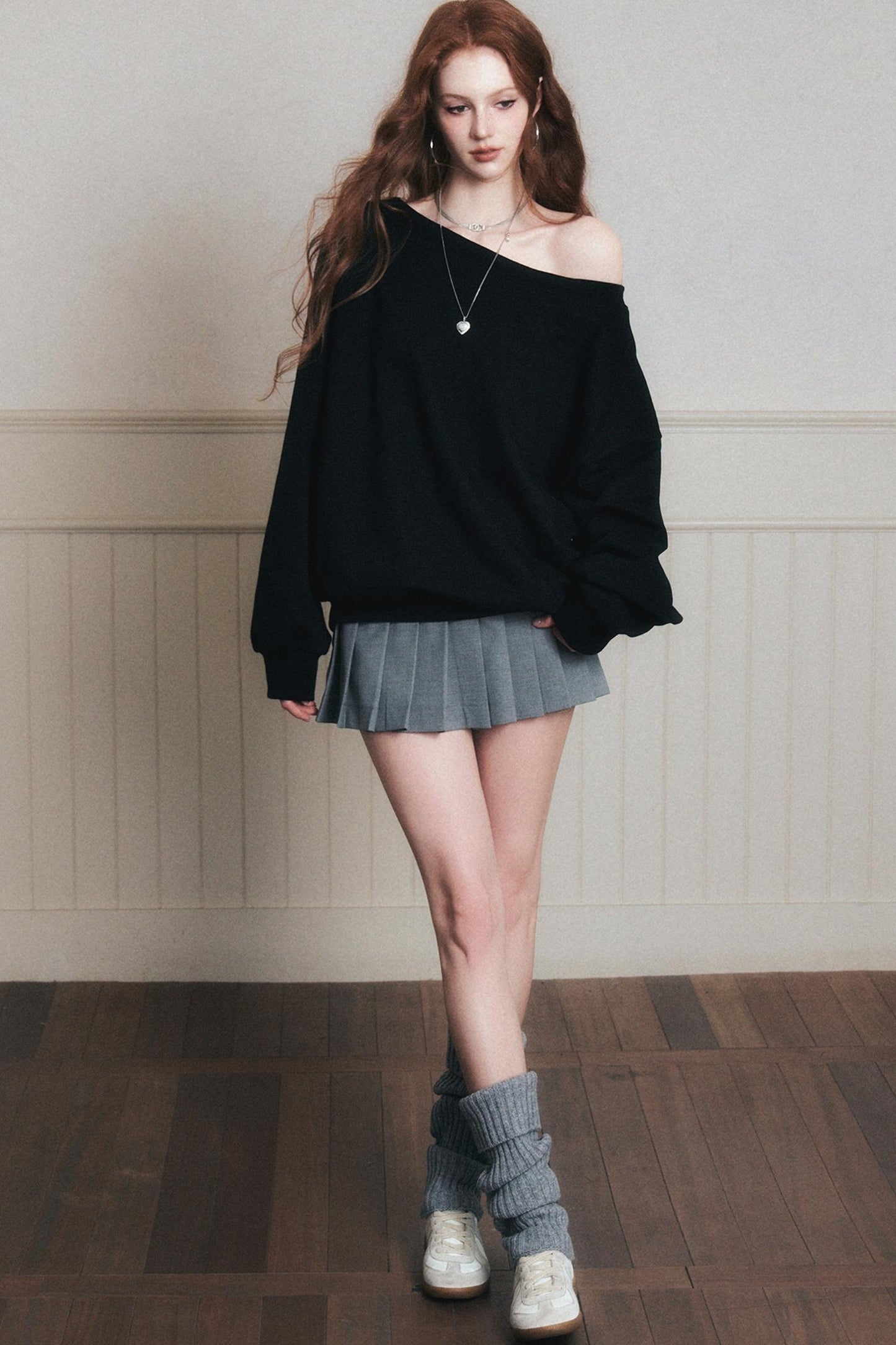 Cotton Slanted Shoulder Sweatshirt