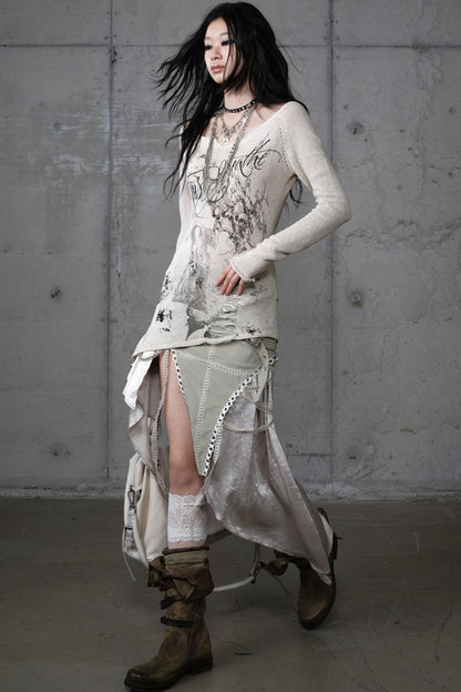 Irregular Leaky Leg Skirt