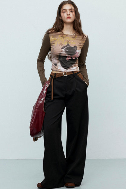 Black Vintage Straight Suit Pants