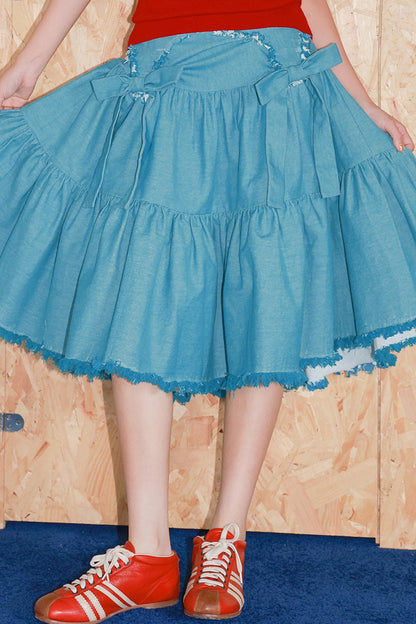 Blue Bow Tassel Denim Skirt