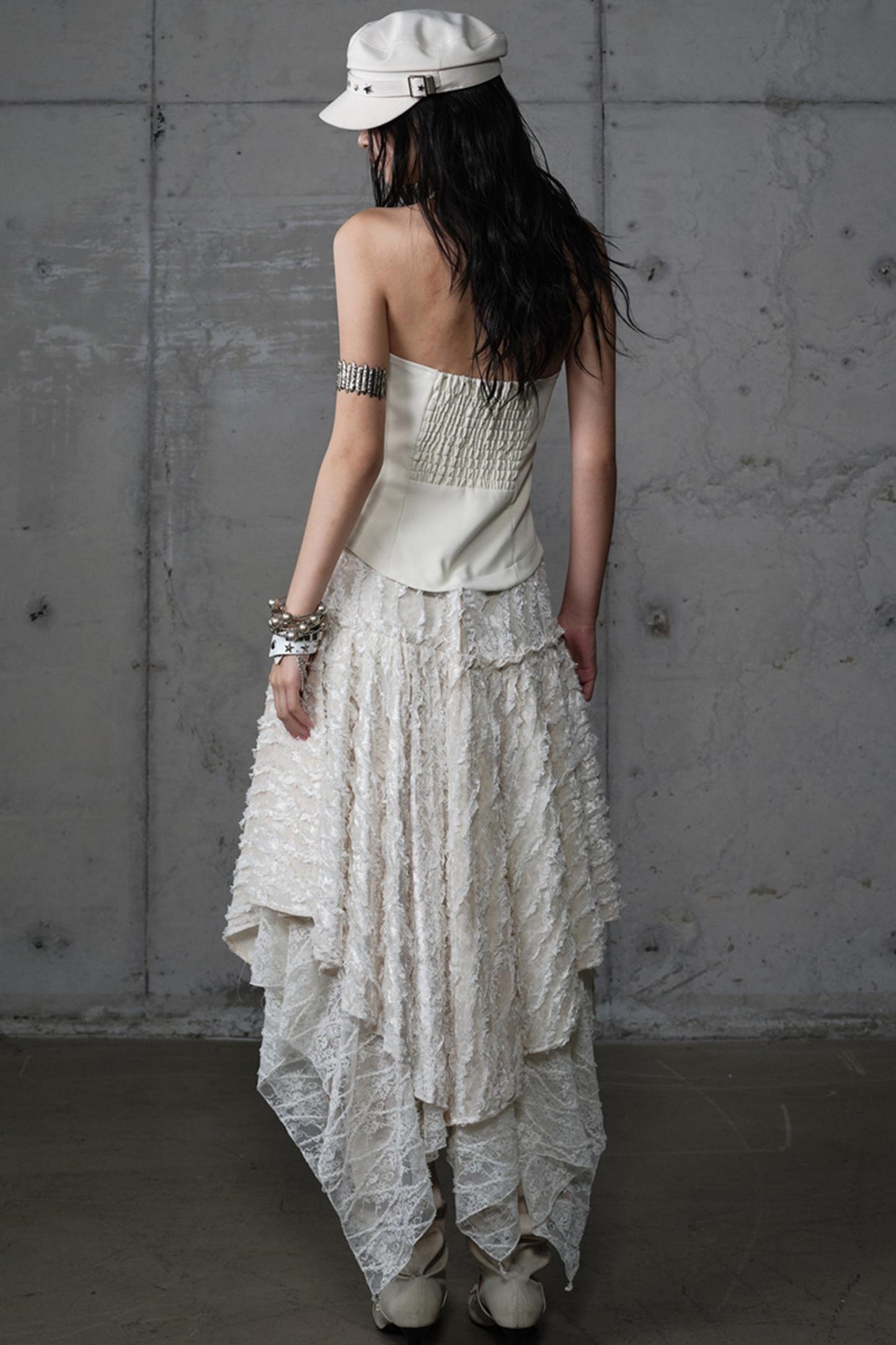 Velvet Irregular Check Bandeau Dress