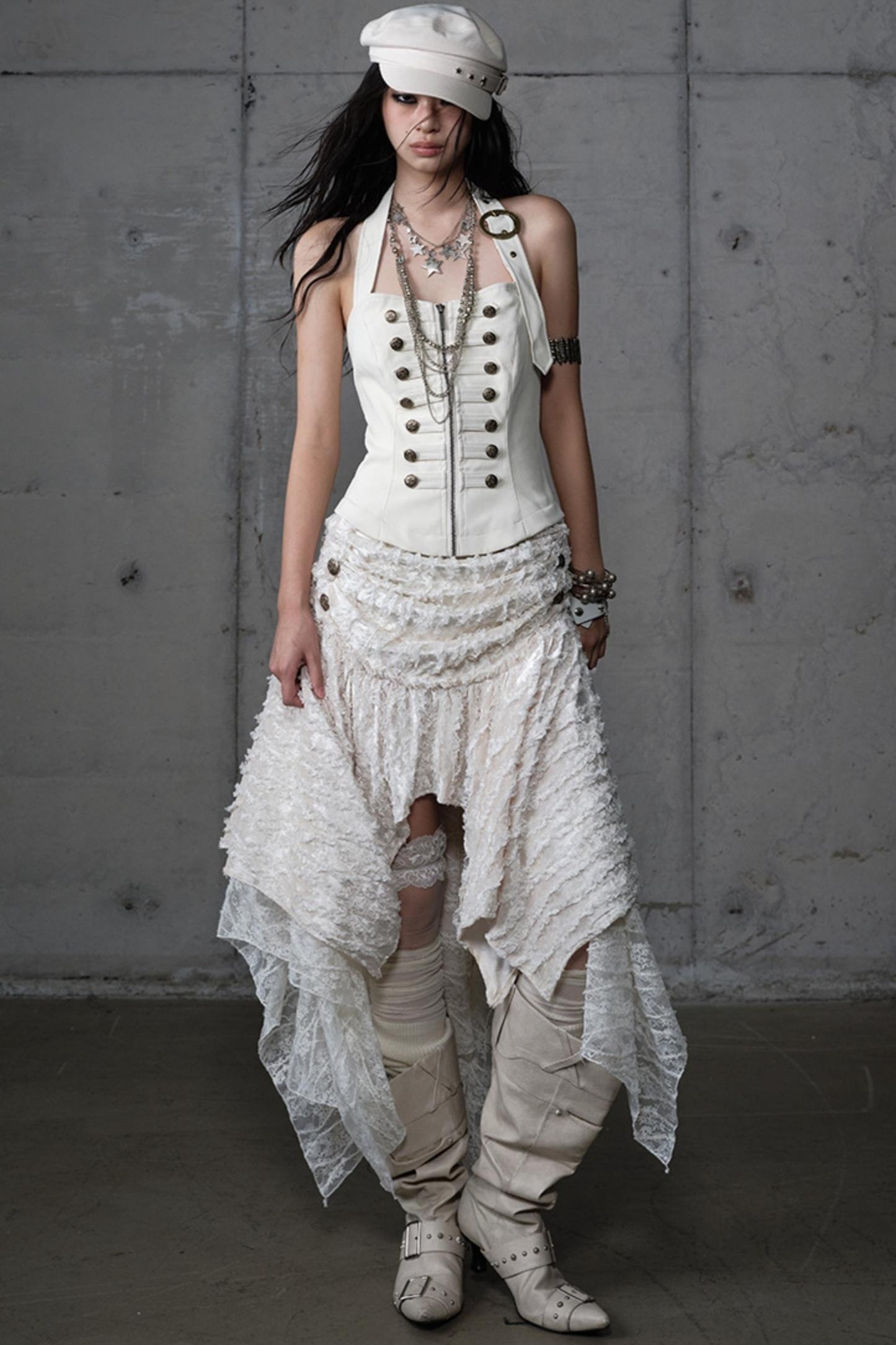 Velvet Irregular Check Bandeau Dress