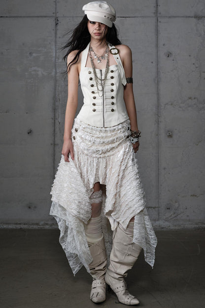 Velvet Irregular Check Bandeau Dress