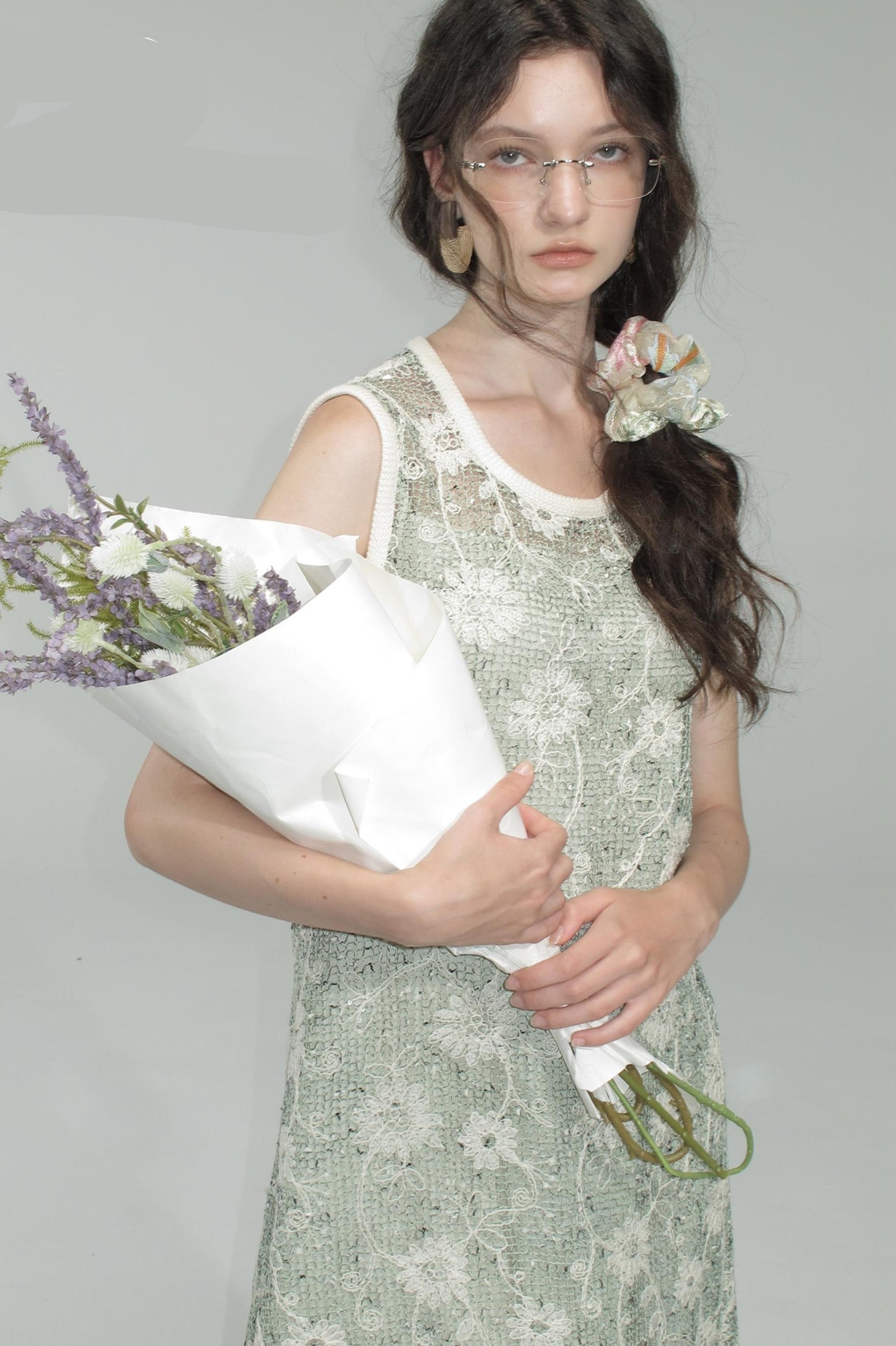 Moss Sequin Embroidery Tassel Dress