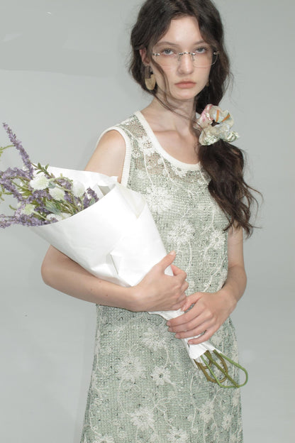 Moss Sequin Embroidery Tassel Dress