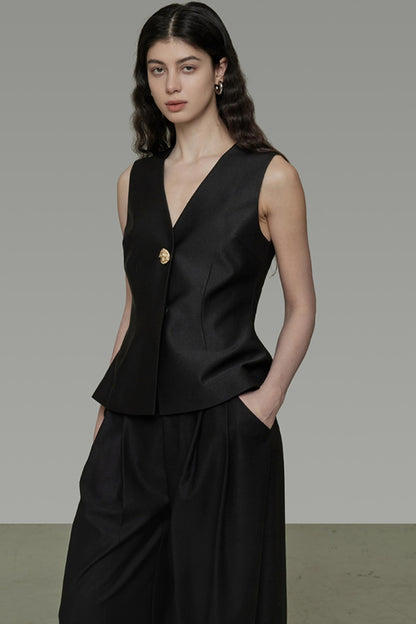 Black Slim Fit V-Neck Summer Vest