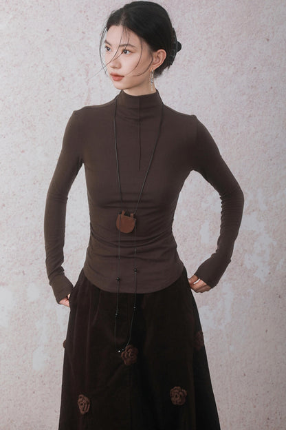 Three-dimensional Warm Semi-Turtleneck T-shirt