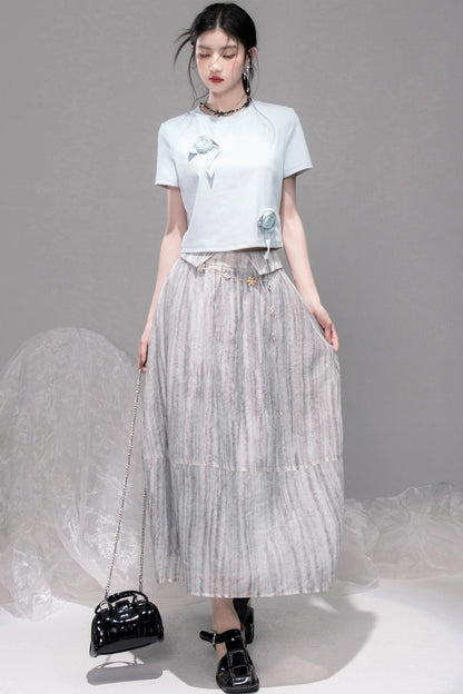 Smudge Art Sheer Print Skirt