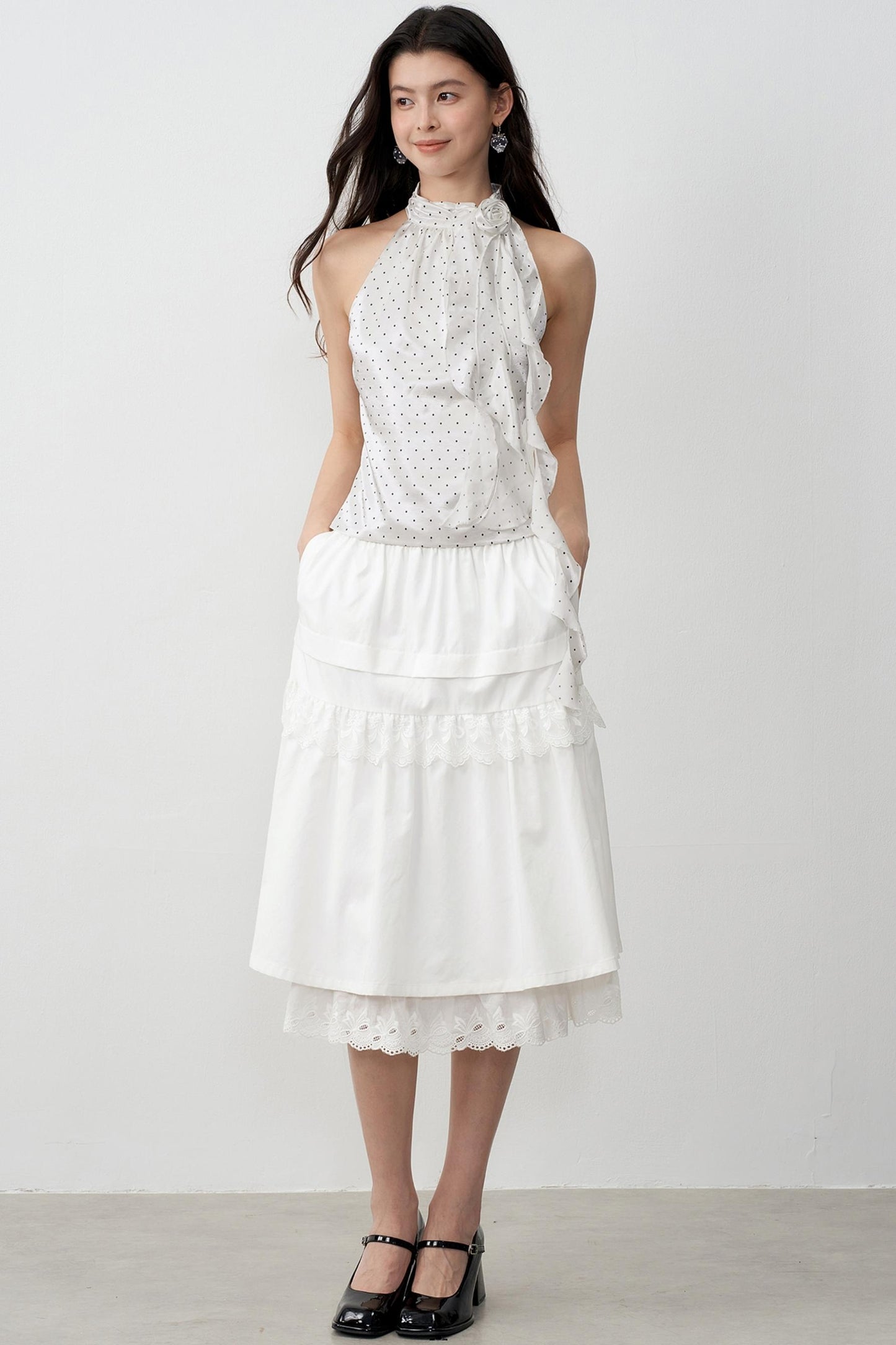 High Satin Polka Dot Rose Halterneck Camisole Top