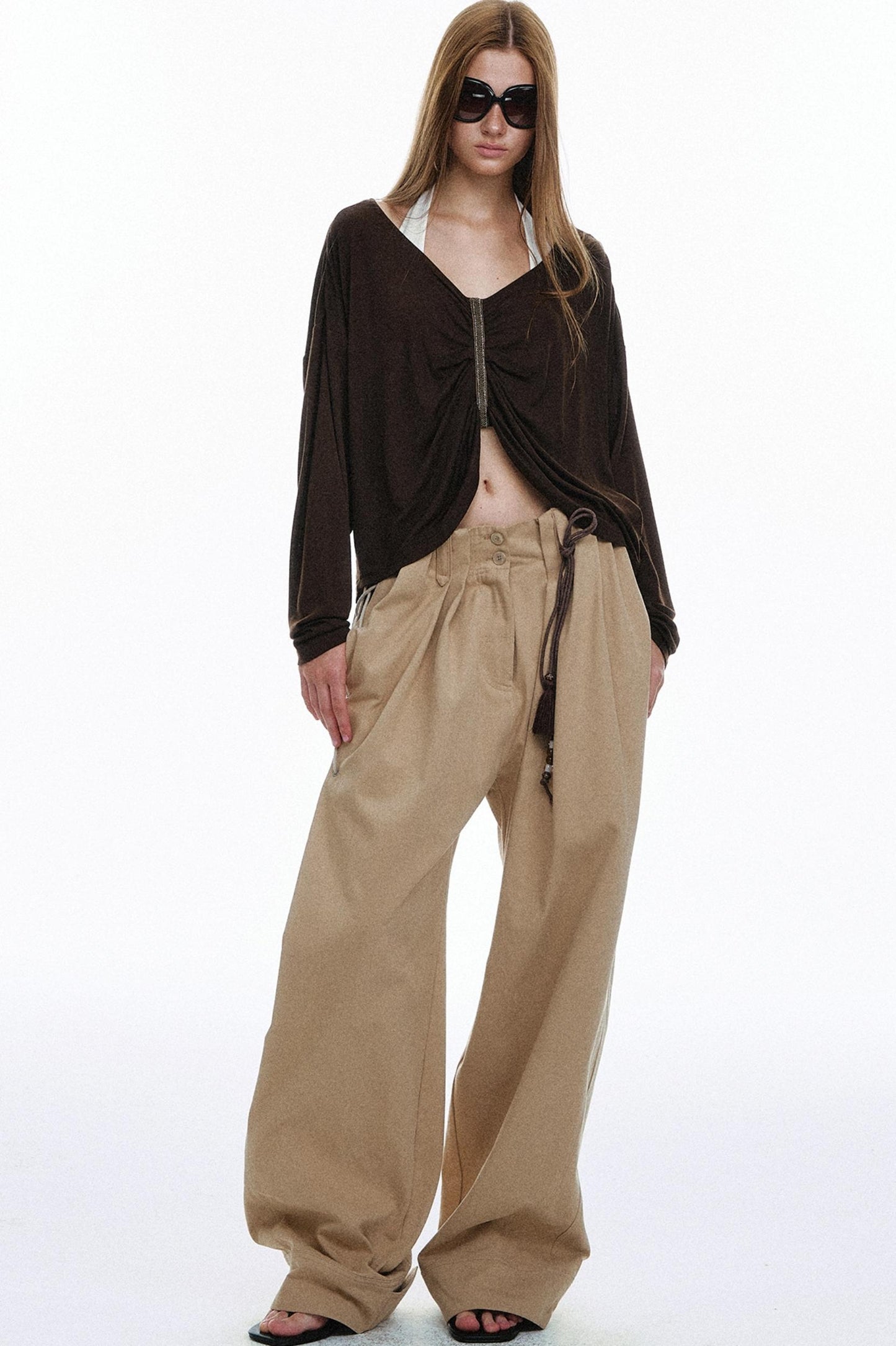 Vintage High-Waisted Cotton Trousers