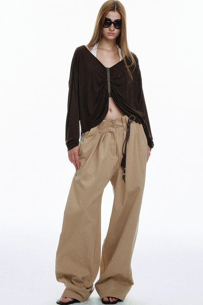 Vintage High-Waisted Cotton Trousers