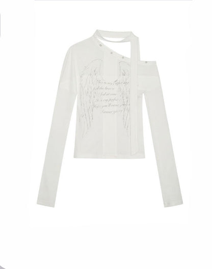 Cross-Print Knit Long Sleeve T-Shirt