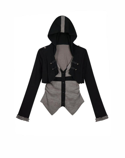 Two-Tone Long Sleeve Hooded Top