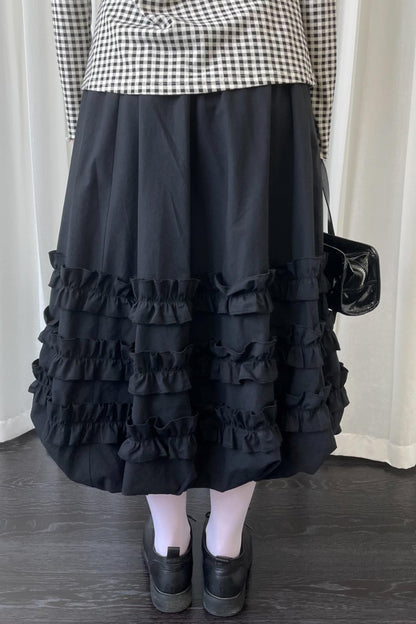 Autumn Lace Shirring Midi Skirt