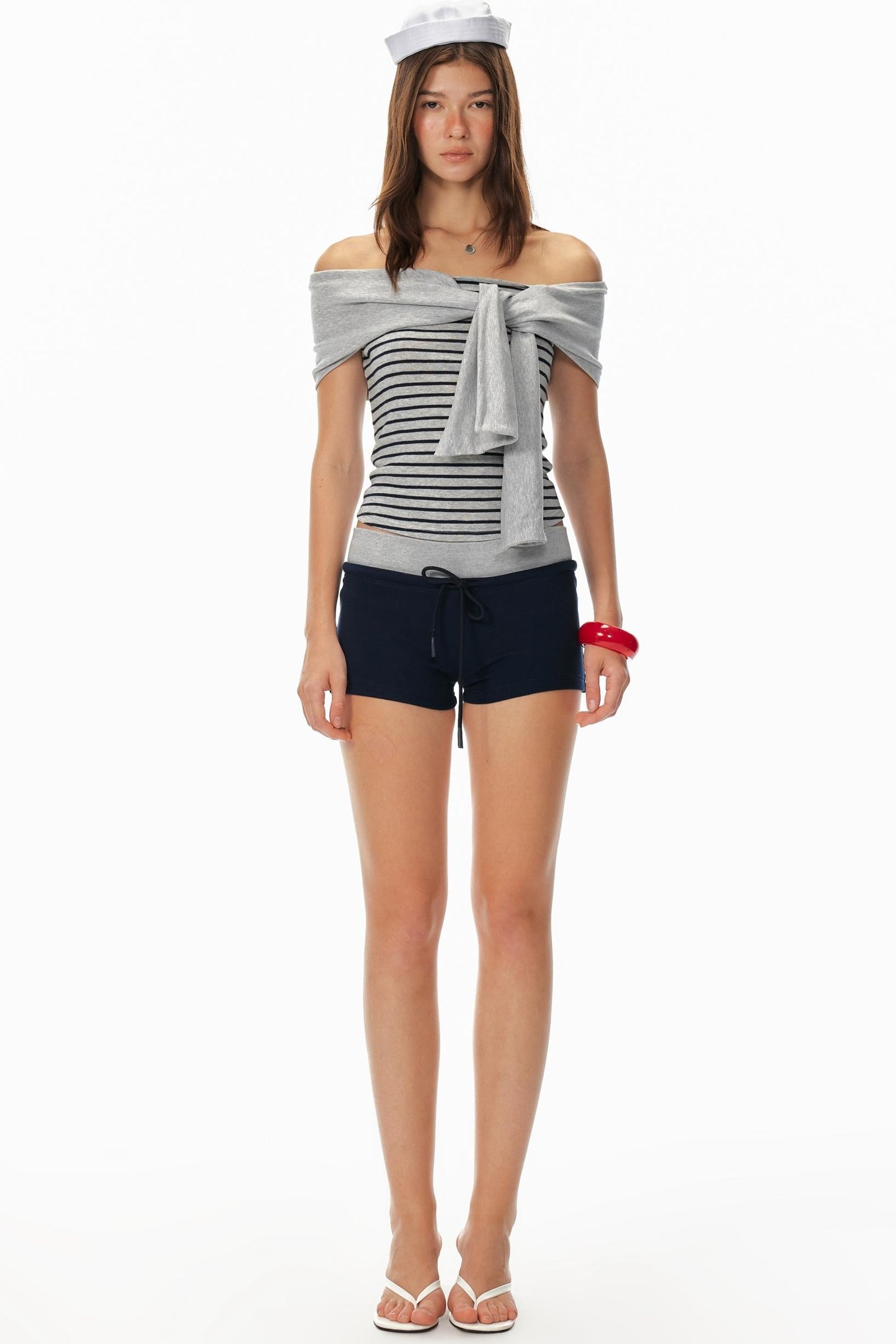 One-Shoulder Striped Top & Shorts Set-Up