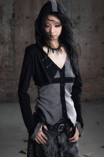Two-Tone Long Sleeve Hooded Top