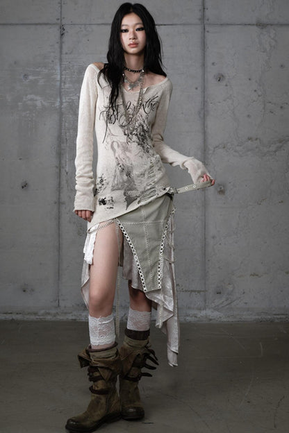 Irregular Leaky Leg Skirt