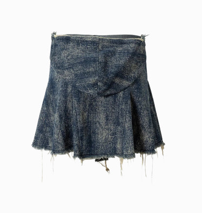 Punk Washed Denim Shirt Skirt