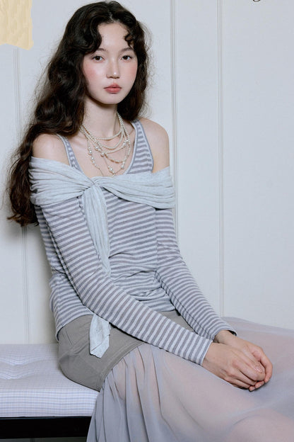 Fairy Stripe Knitted Top Skirt Set-Up