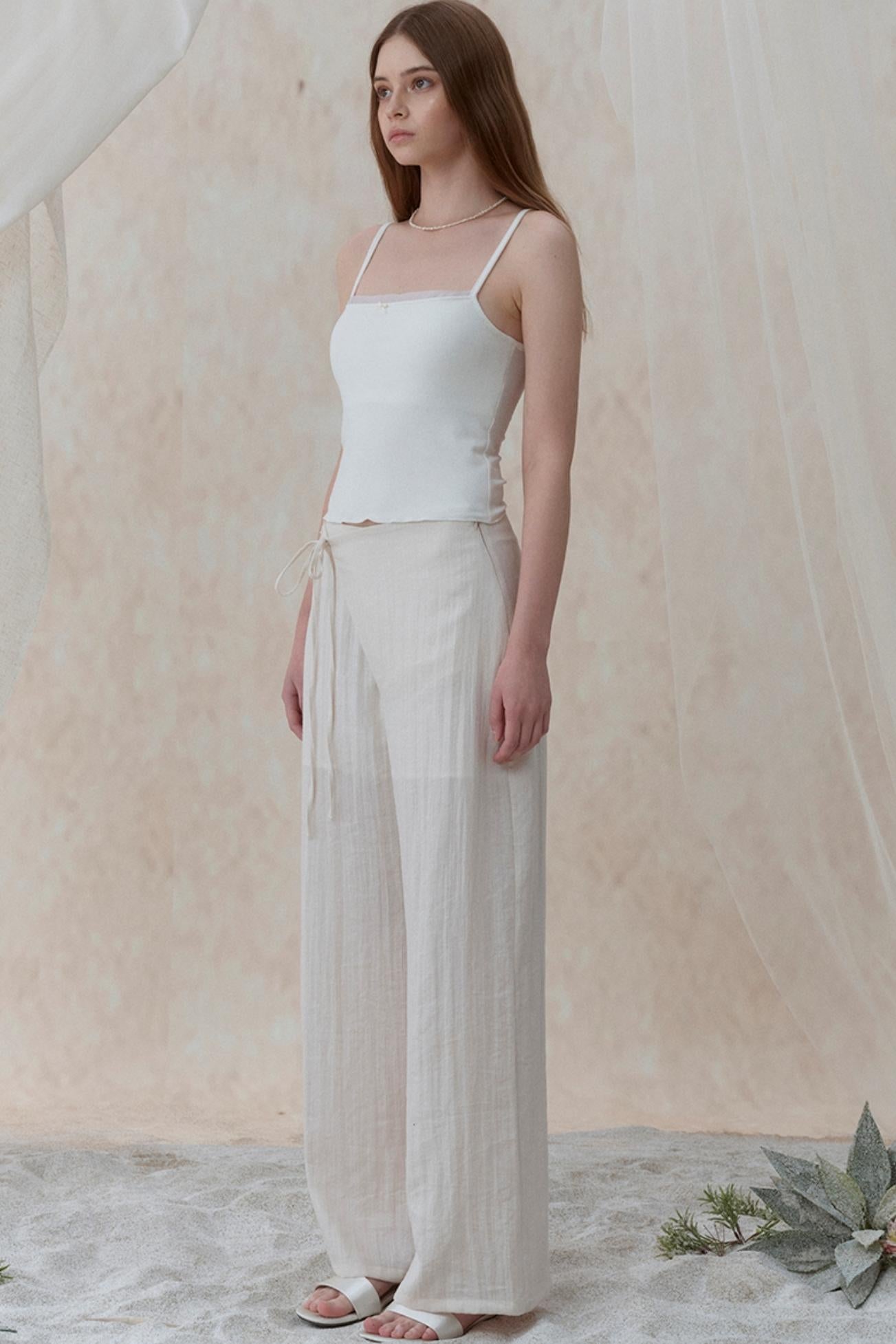 Pleatless Lapel Wide-Leg Trousers