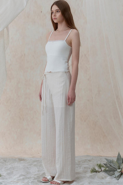 Pleatless Lapel Wide-Leg Trousers