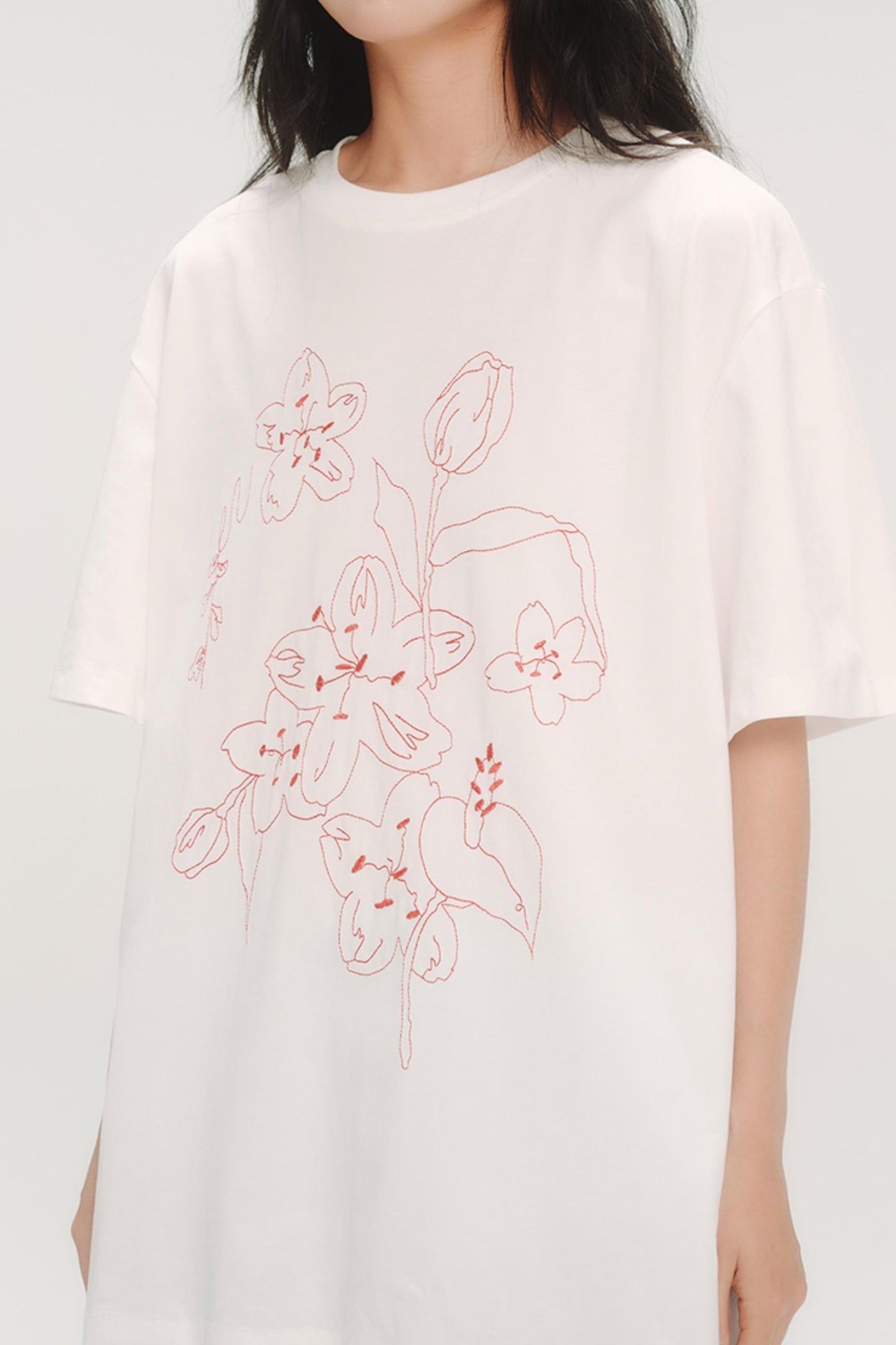 Cherry Blossom Embroidered White T-Shirt