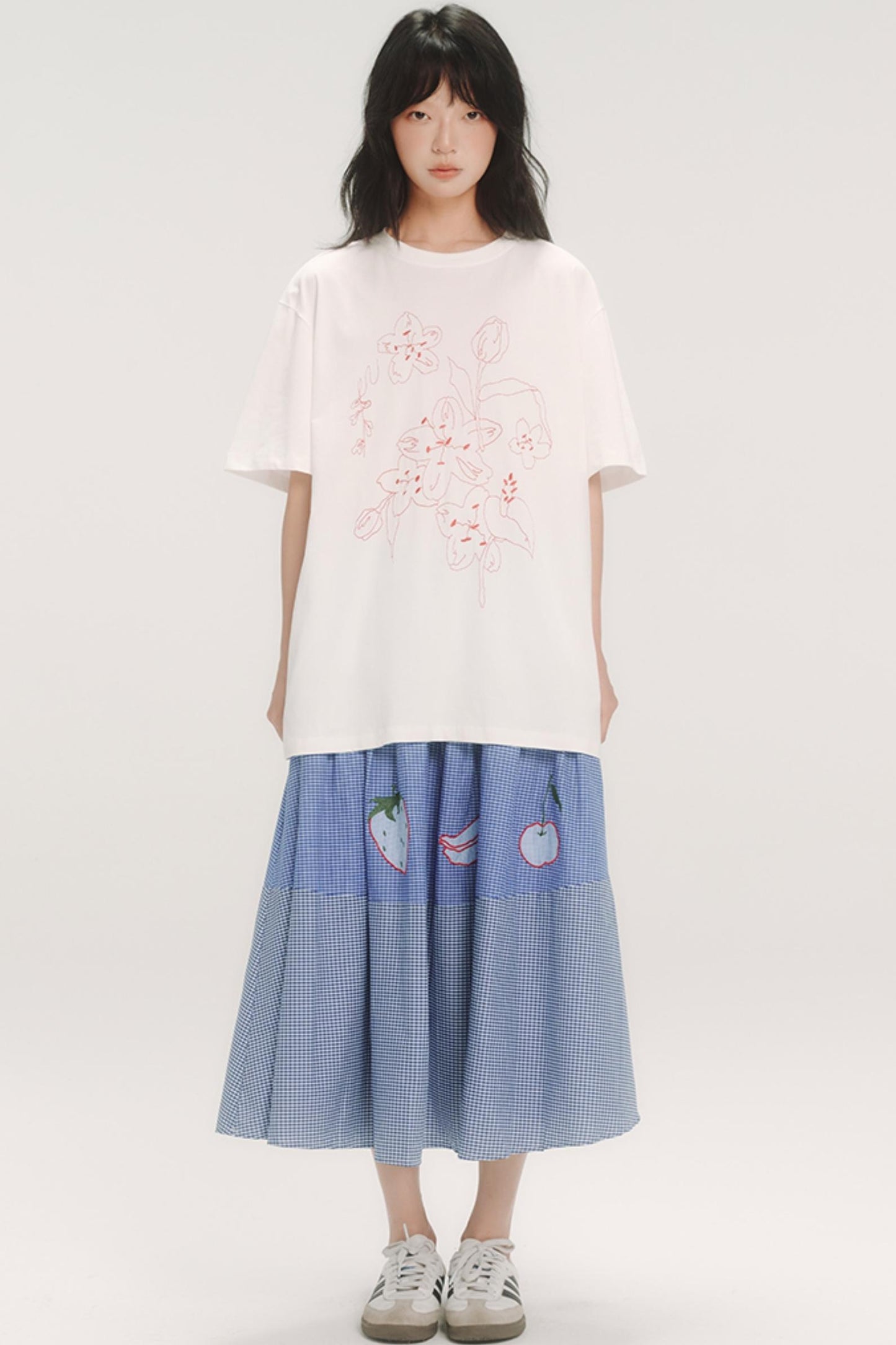 Cherry Blossom Embroidered White T-Shirt