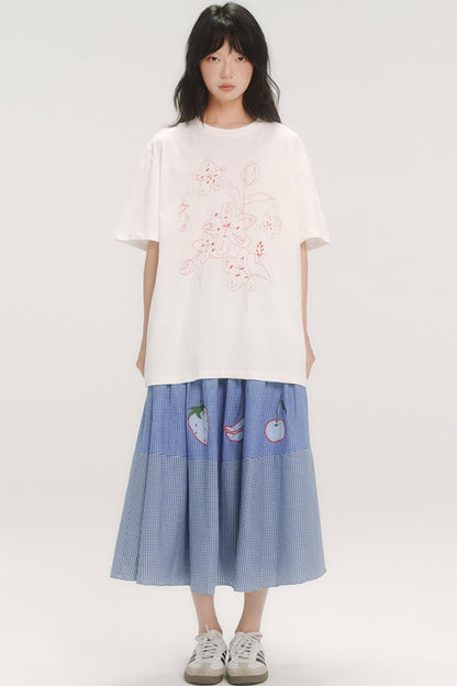 Cherry Blossom Embroidered White T-Shirt