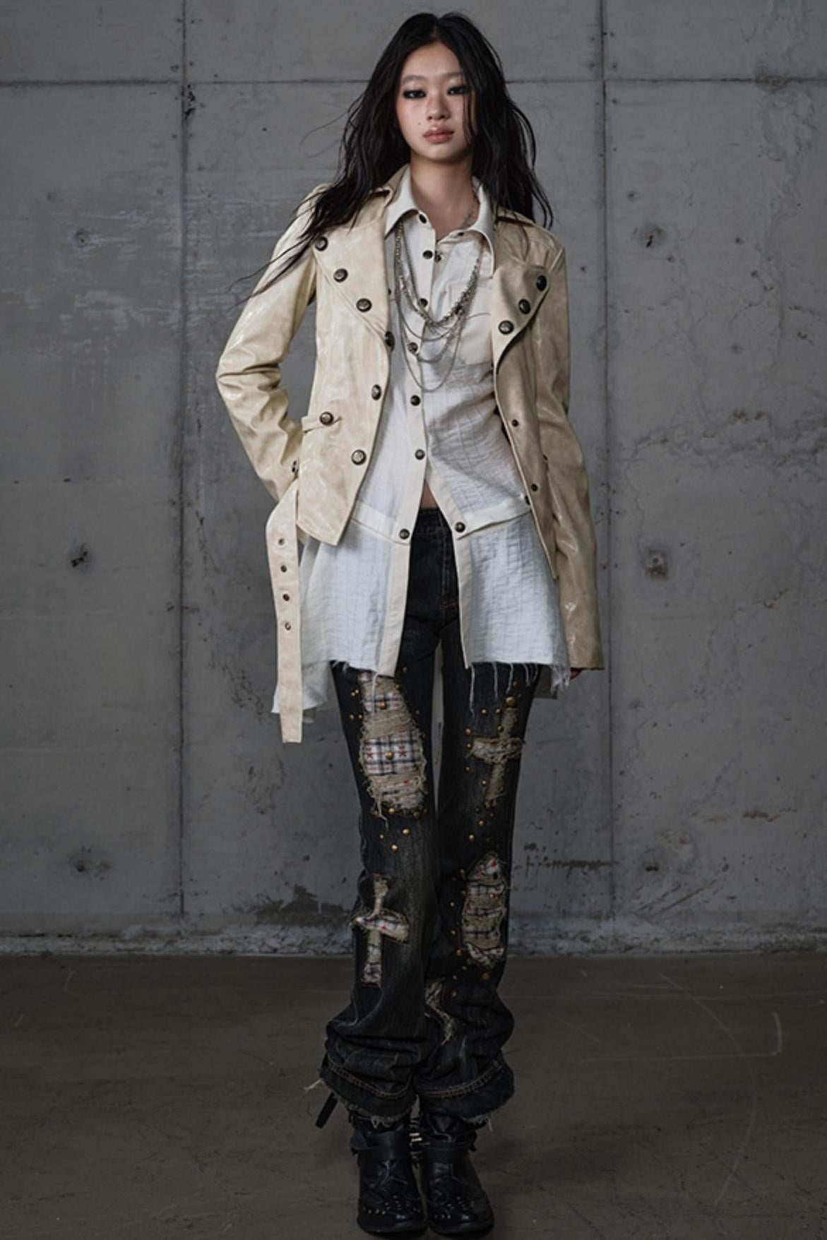 Distressed Straight Slim Jeans