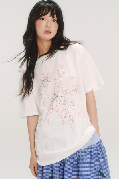Cherry Blossom Embroidered White T-Shirt
