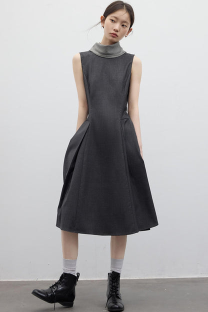 Gray Pleated Slim Fit Dress