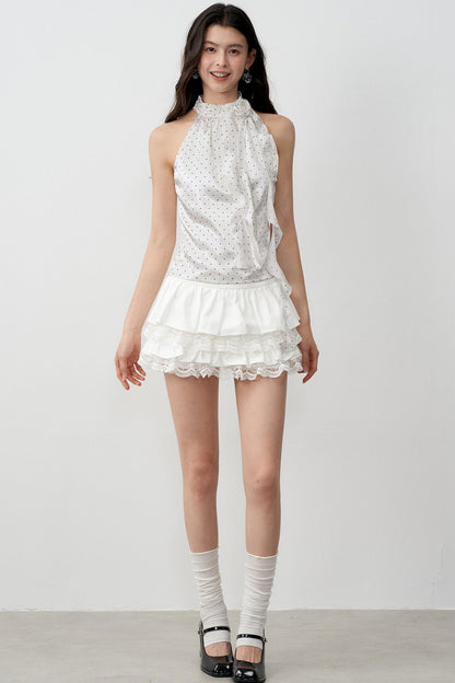 High Satin Polka Dot Rose Halterneck Camisole Top