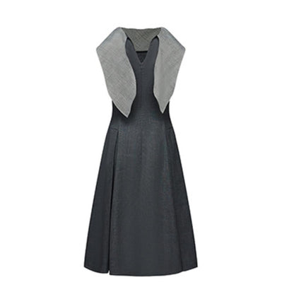 Gray Pleated Slim Fit Dress