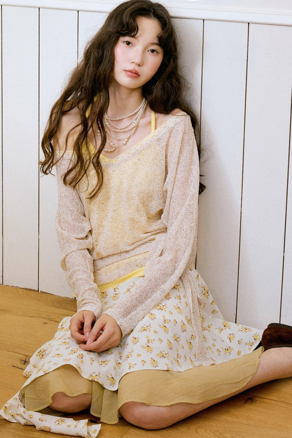 Original Brown Yellow Layered Blouse Skirt Set-Up