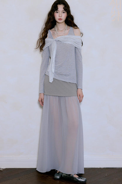 Fairy Stripe Knitted Top Skirt Set-Up